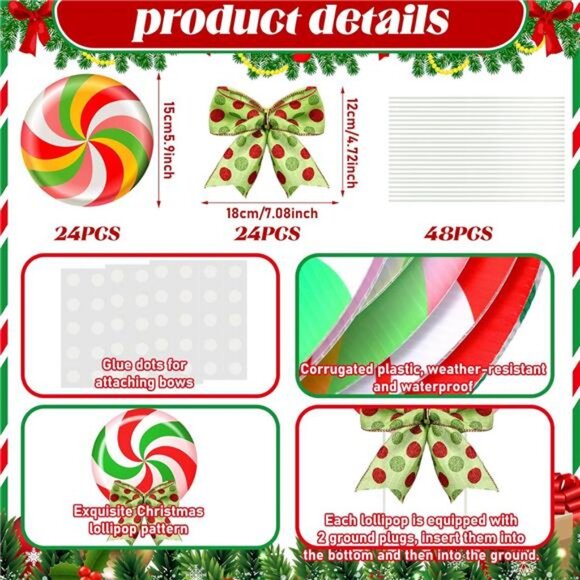 24 Sets Christmas Outdoor Yard Signs Peppermint Candy Corrugated Yard Decor - Picture 2 of 7